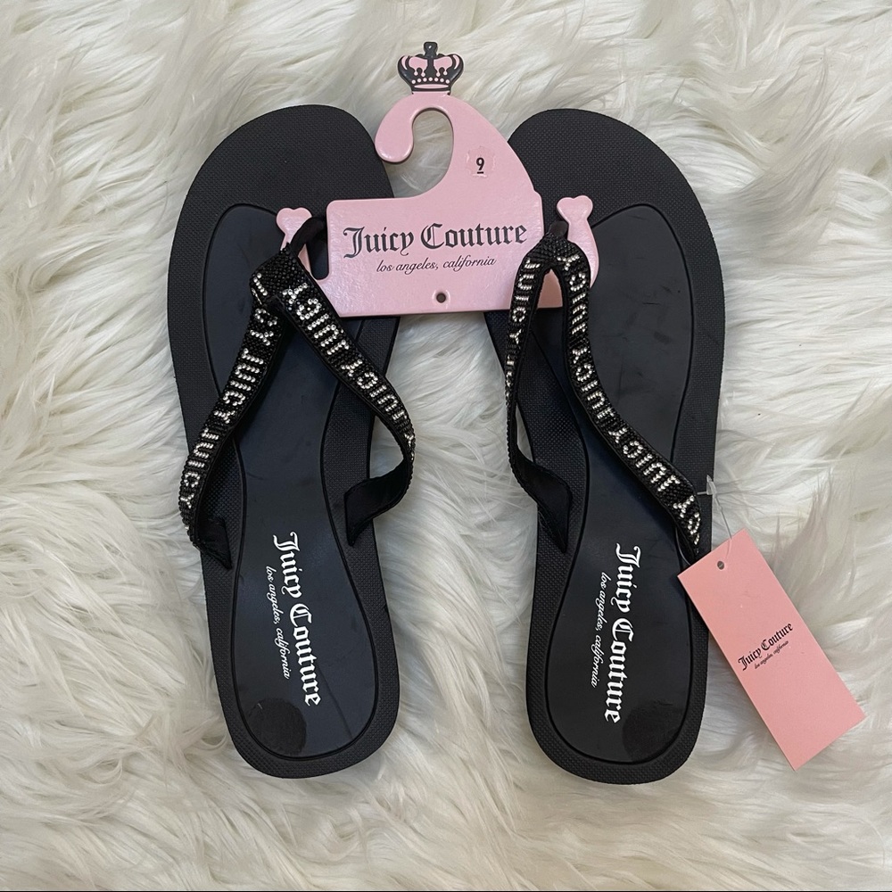 JUICY COUTURE FLIP FLOPS SANDALS RHINESTONES  BEACH JUICY LOGO WOMEN SZ 9 NEW